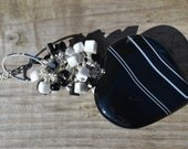 Sale Black Agate White Striped Heart Pendant with Gemstone Cluster - Cancer Charity