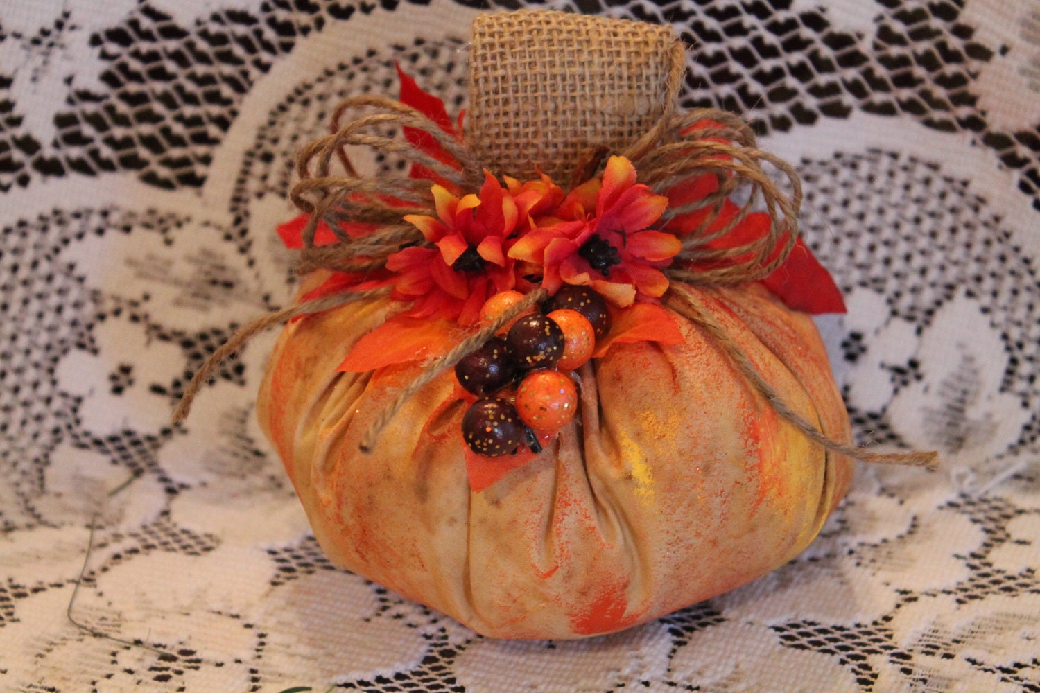 Primative Tea Stained Fabric Stuffed Pumpkin...Fall Decor..Thanksgiving Decor..Mantel Decor...Home Decor..