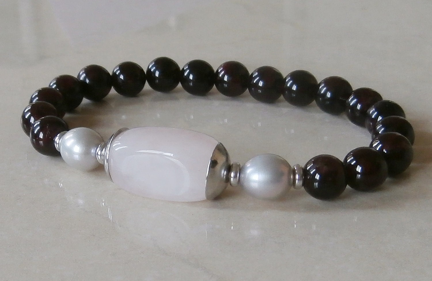 Fruitfulness Garnet, Rose Quartz Guru bead & pearls, Fertility bracelet, love Bracelet, Meditation bracelet, Reiki Charged, free shipping