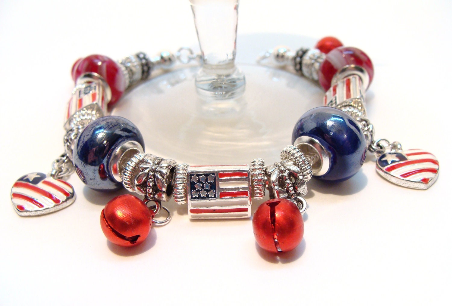 American Flag Charm Bracelet with European style Beads