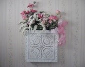 White Ceiling Tile Wall Pocket Home Decor Rose Pink White Floral Arrangement