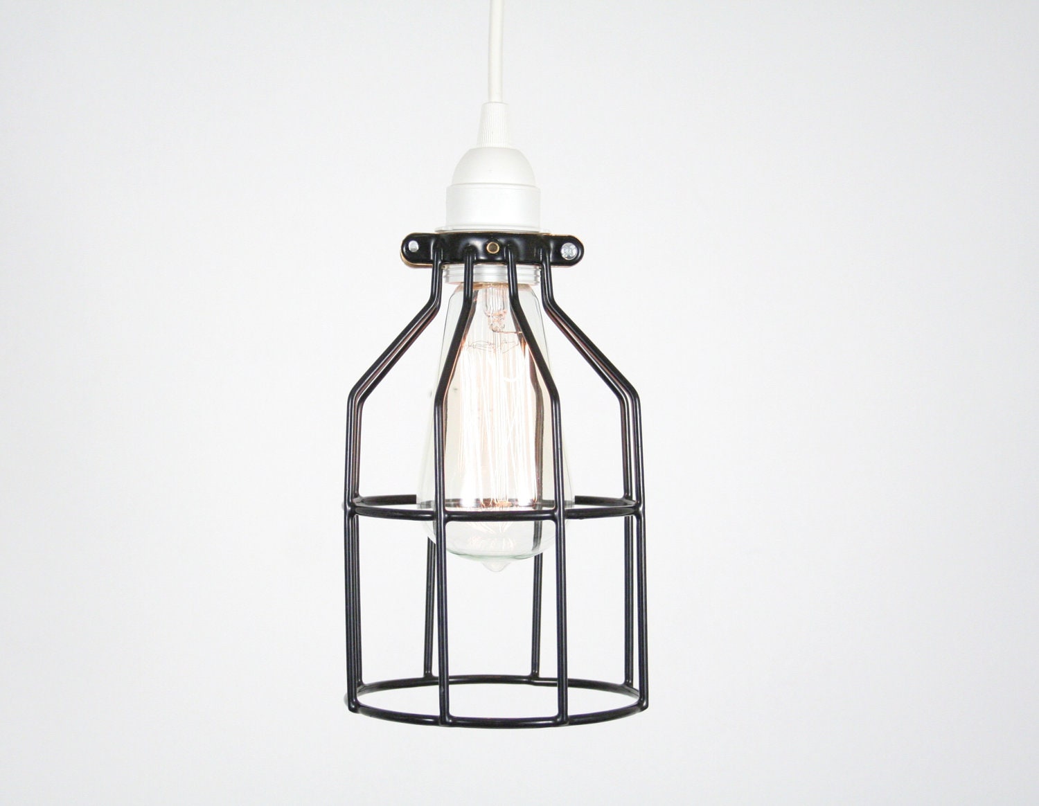 Industrial Cage Hanging Lamp- Industrial Swag Style Hanging Lamp, Antique Edison Bulb, Black Cage Lamp, Rustic Lighting