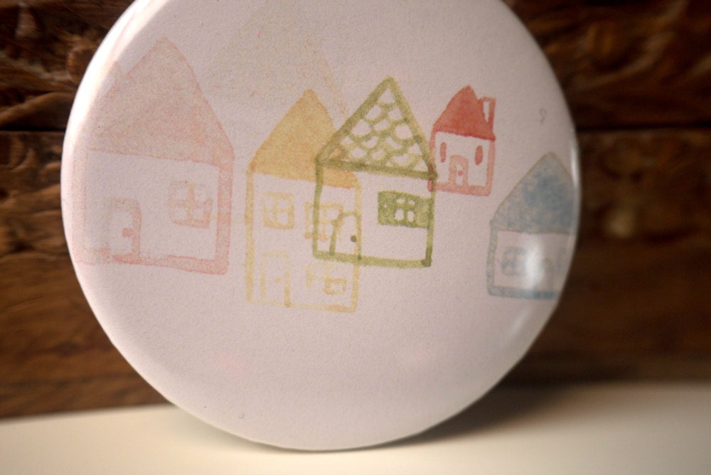 Little houses mini mirror // Illustrated mini mirror // Girls pocket mirror // illustration