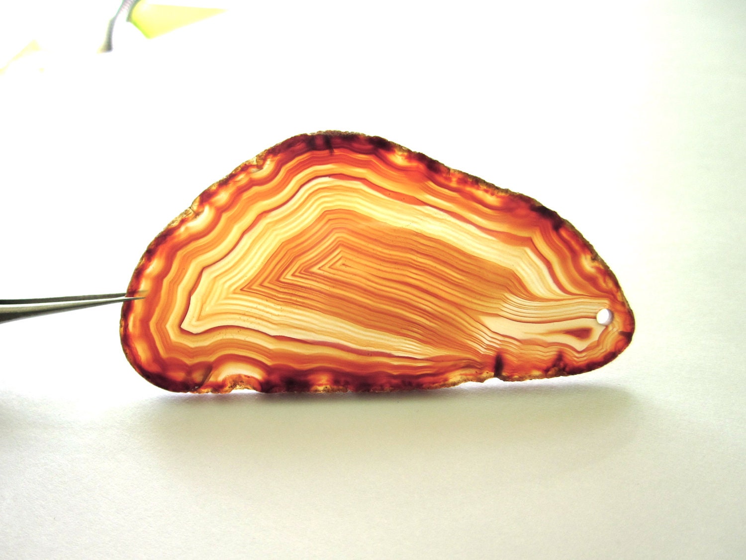 Agate Slice with Drilled Hole for Wire Wrapping and Jewelry Making Brown 74mm x 37mm (Lot No. 674)