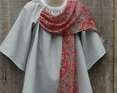 Girl's Dress in Silvergrey with Voile Red Paisley Printed Scarf - Size 3T-4T