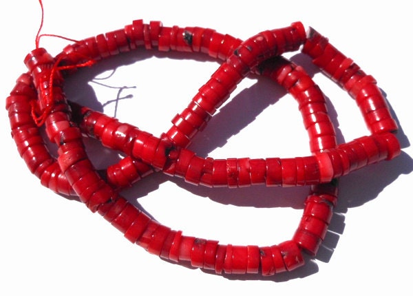 1 Strand Red Bamboo Coral Heishi Beads