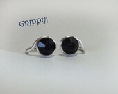 Midnight Set of 2 Crystal Tragus Cuffs Black Austrian Swarovski Crystal Silver Ear Cuff Goth silver wire earring alternative