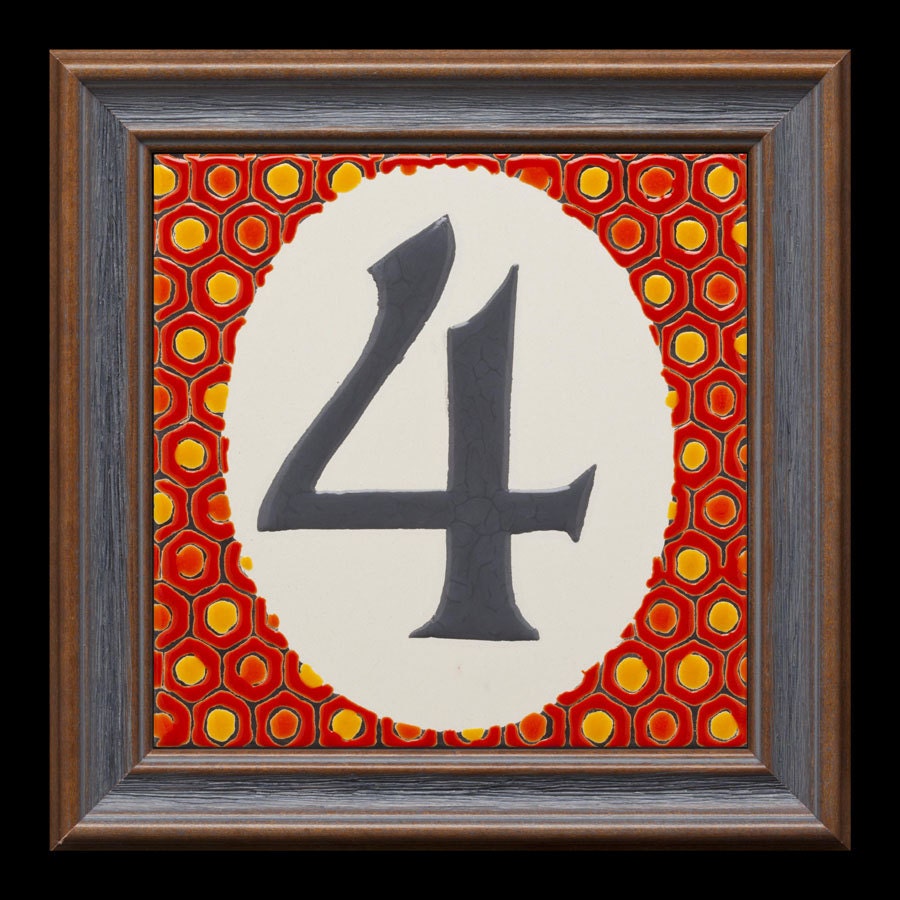 Single digit address tile-Blood Orange shown with slate frame