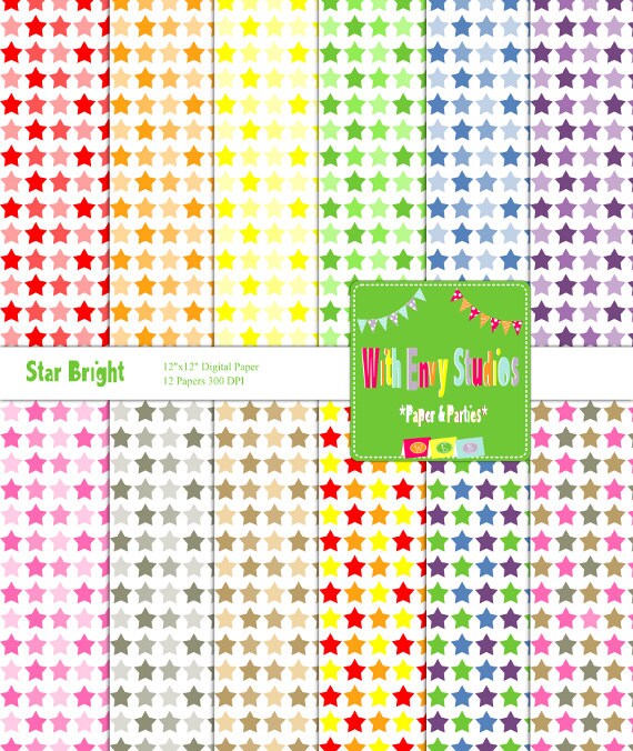 INSTANT DOWNLOAD Digital Scrapbook Paper Set-Stars, rainbow Il_570xn