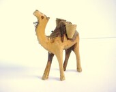 Vintage Hand Carved Wood Camel With Buckets And Chain - 1970s
