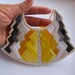 Statement bib necklace art deco geometric tribal handmade embroidered in beautiful yellow and grays modern jewelry