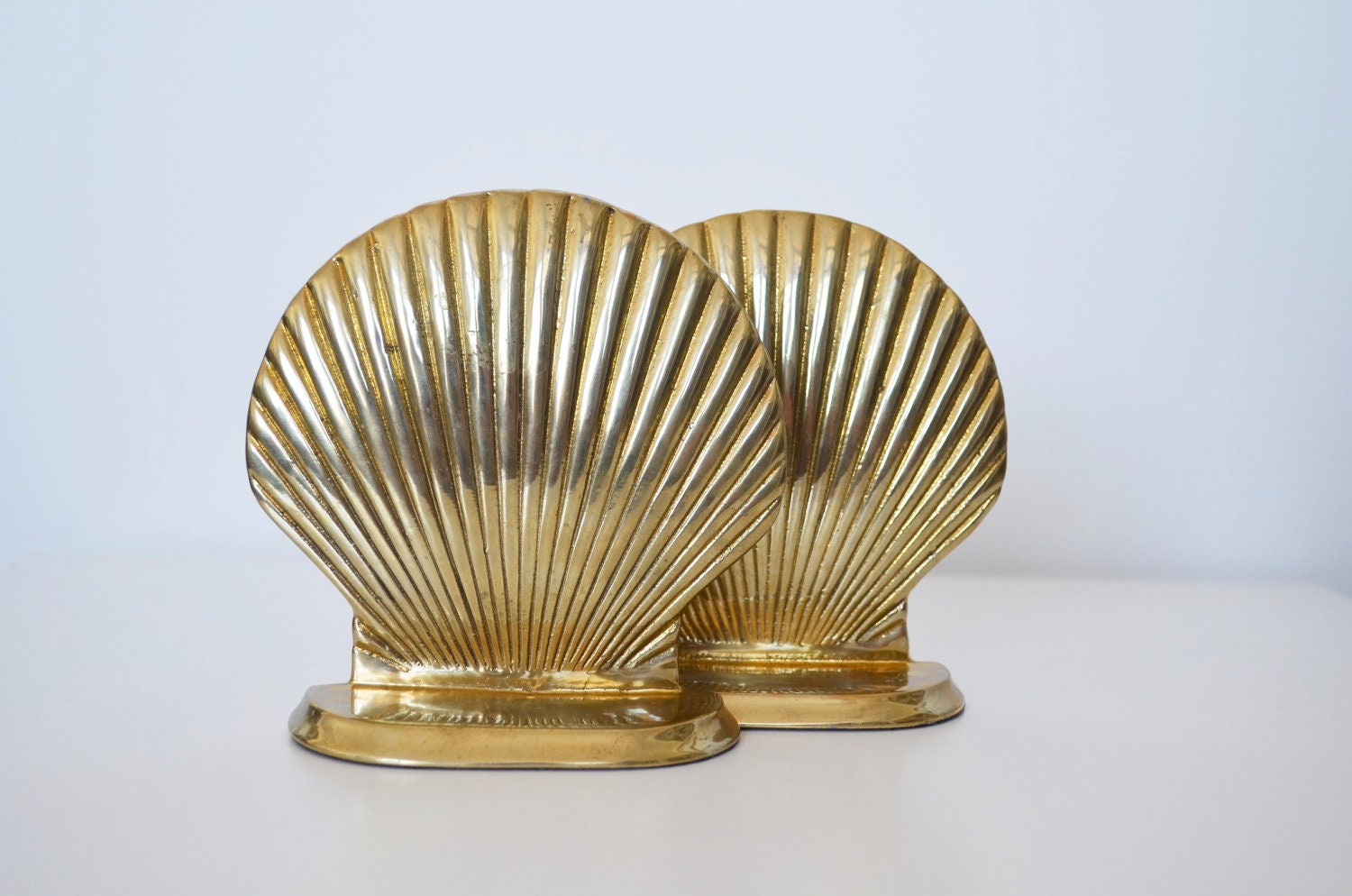 Vintage brass seashell book ends