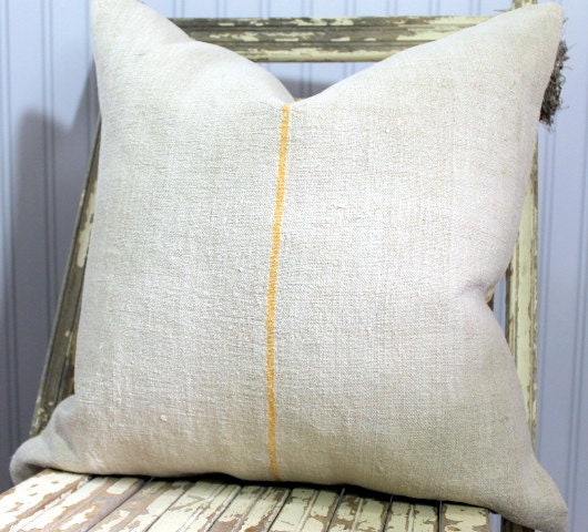 Vintage Grain Sack Decorative Pillow Cover Yellow Stripe Yellow Ticking 18 x 18