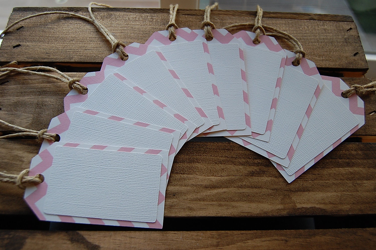 Gift tags / Place cards / Paper Tags - Light Pink and White Chevron - Set of 9