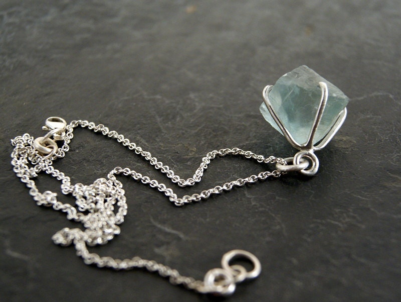 S A L E /// Raw Sea Green Fluorite Necklace in Sterling Silver