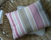 Throw pillow, pink and neutral stripes- rectangle