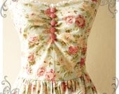 Vintage Inspired Dress Party Bridesmaid Floral Summer Dress Tea Length Once Upon A Time Powder Blue Rose Dress -Size XS, S, M, L, CUSTOM-