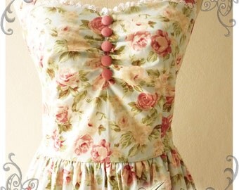Vintage Inspired Dress Party Bridesmaid Floral Summer Dress Tea Length Once Upon A Time Powder Blue Rose Dress -Size XS, S, M, L, CUSTOM-