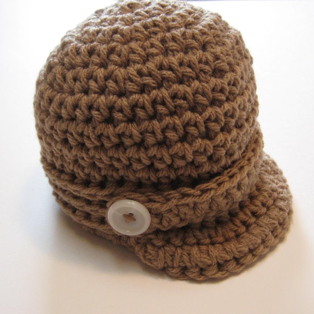 Crochet newsboy hat.  Newborn to 3 months.  Made to order.  Brown.  Photo prop.  Baby shower gift.