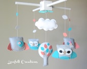 Baby Crib Mobile - Baby Mobile - Owl Mobile - Turquoise Coral Mobile - Custom baby mobile - Pick your colors :)