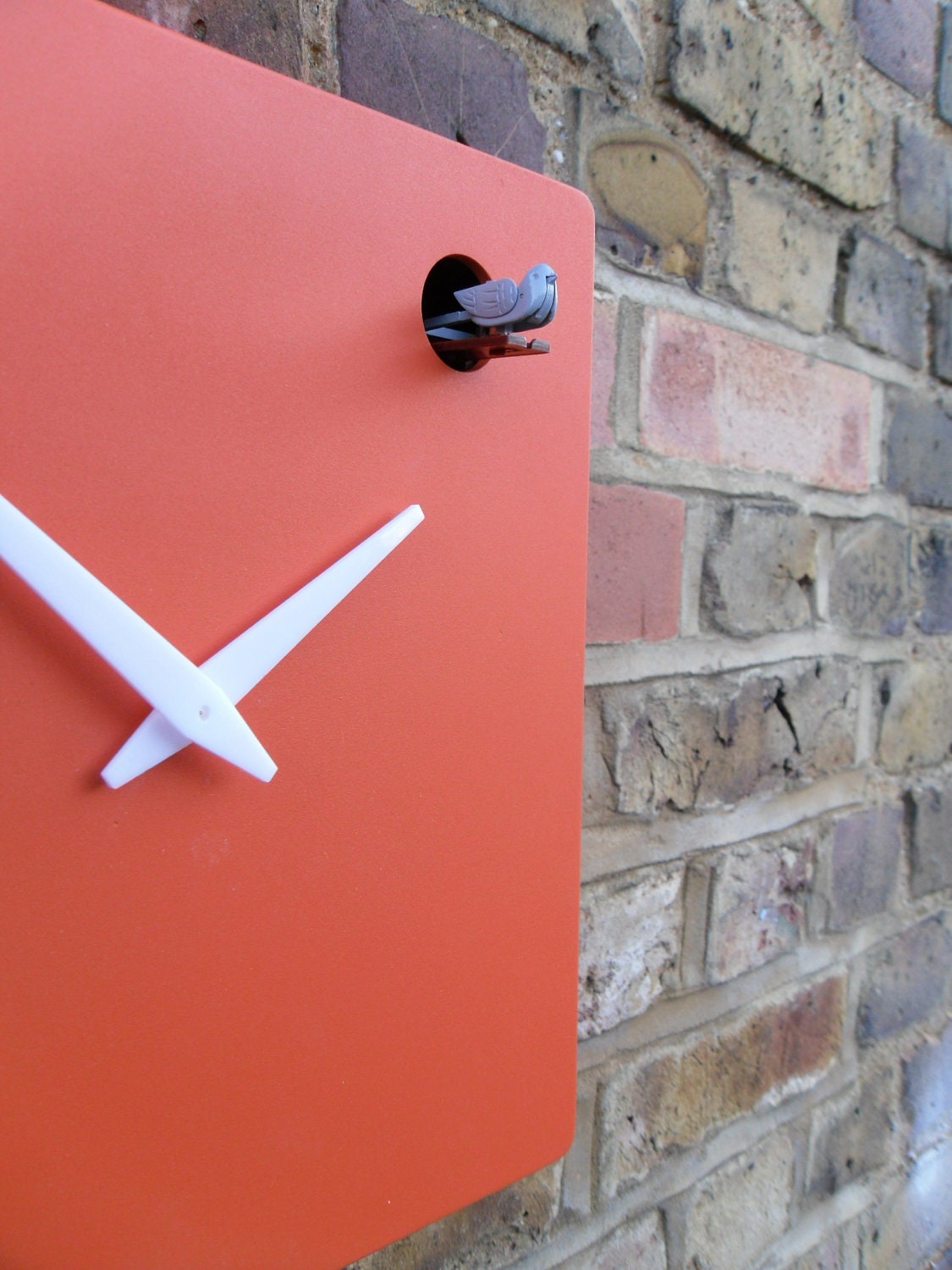 Modern orange cuckoo clock with moving bird & pendulum RESERVED
