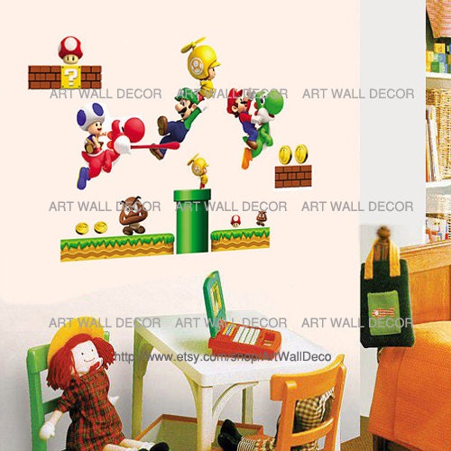 Nintendo New Super Mario Wii - PEEL and STICK Removable Vinyl Wall Decal, Wall Sticker, Wall Decor (FREE shipping)
