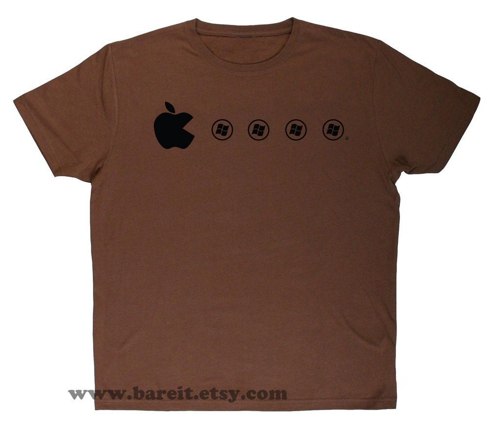 Apple Pacman Eating Window Pellets Inspired by Pacman and Apple Geek Funny Humor Tshirt Size Small Medium Large XLarge Color Brown
