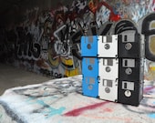 Blue, Black, and White Striped floppy disk bag