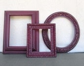 Ornate Vintage Aubergine Purple Frames- Upcycled Painted OPEN frames set of 3 Aubergine gallery Wall Bohemian Chic  Modern Dorm Bedroom Boho