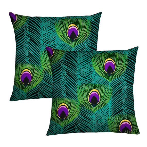 Set of Two Peacock Throw Pillow Covers 18x18 by JanineKingToo