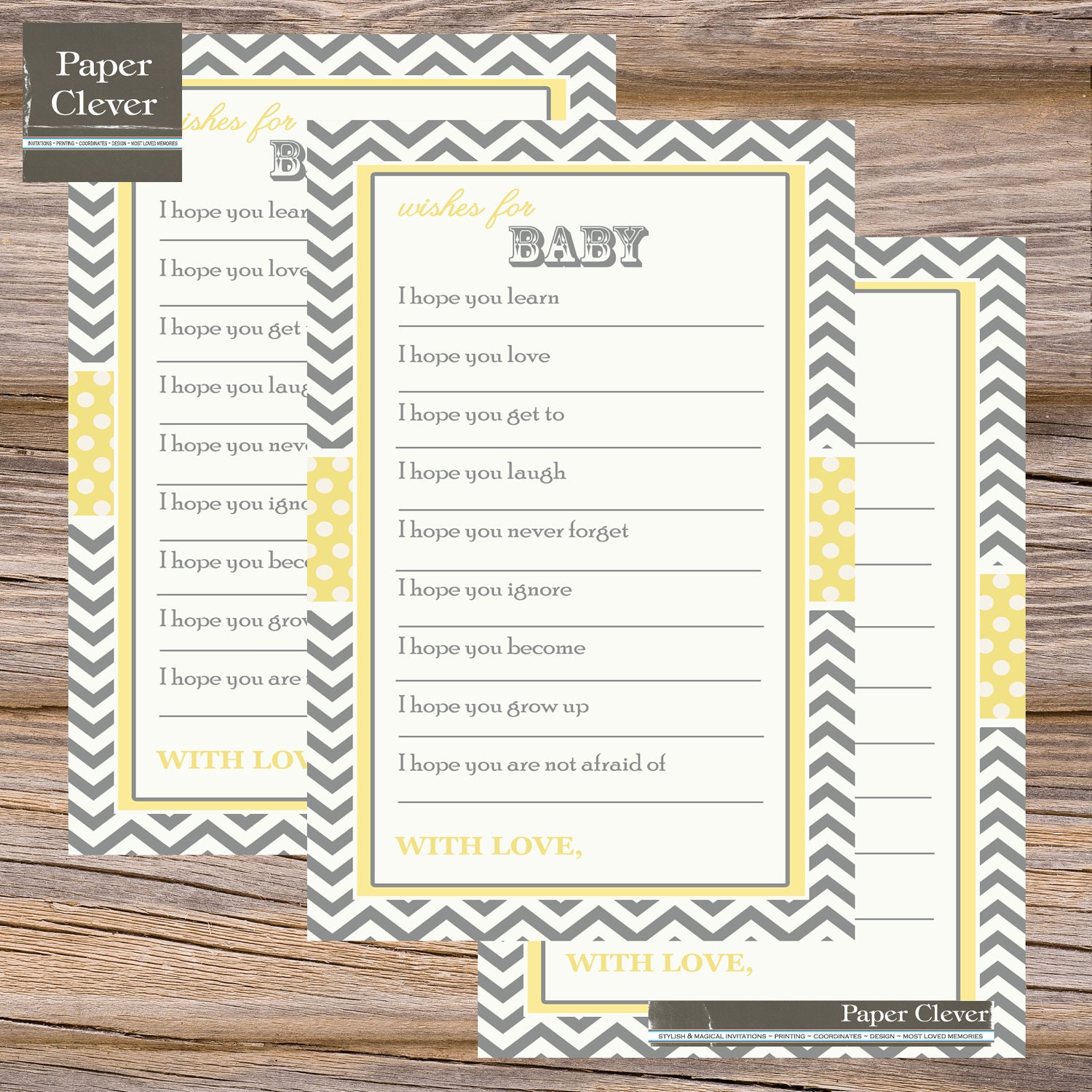 Baby Shower well wishes yellow & grey chevron stripe, instant download #12212 Il_570xn