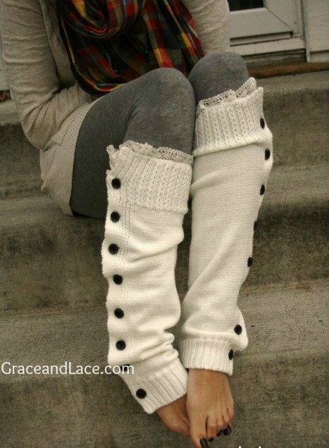 SALE SALE The Miss Molly - off-white Slouchy Button Down leg warmers w/ Ivory Knit Lace - Legwarmers (item no. 7-16)