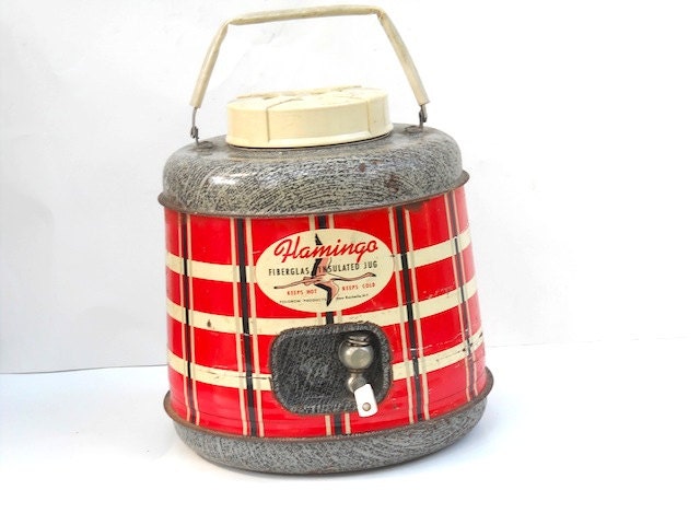 Vintage Flamingo Fiberglass Insulated Jug, Camping Gear, Home Decor, Christmas Gift, Beverage Container, Vintage Cooler, Picnic Jug