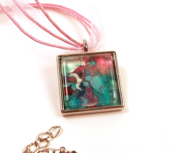 Melted Crayon Necklace Hot Pink Aqua Teal by InstinctivelyIndie
