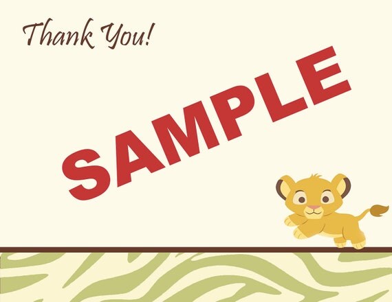 24 Printed Lion King Thank You Cards Baby Shower by BDesigns4You
