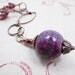 Copper Lariat Necklace Handmade Beaded Jewelry Upcycled Victorian Bohemian Boho Purple Pink Floral Clay Bead Necklace