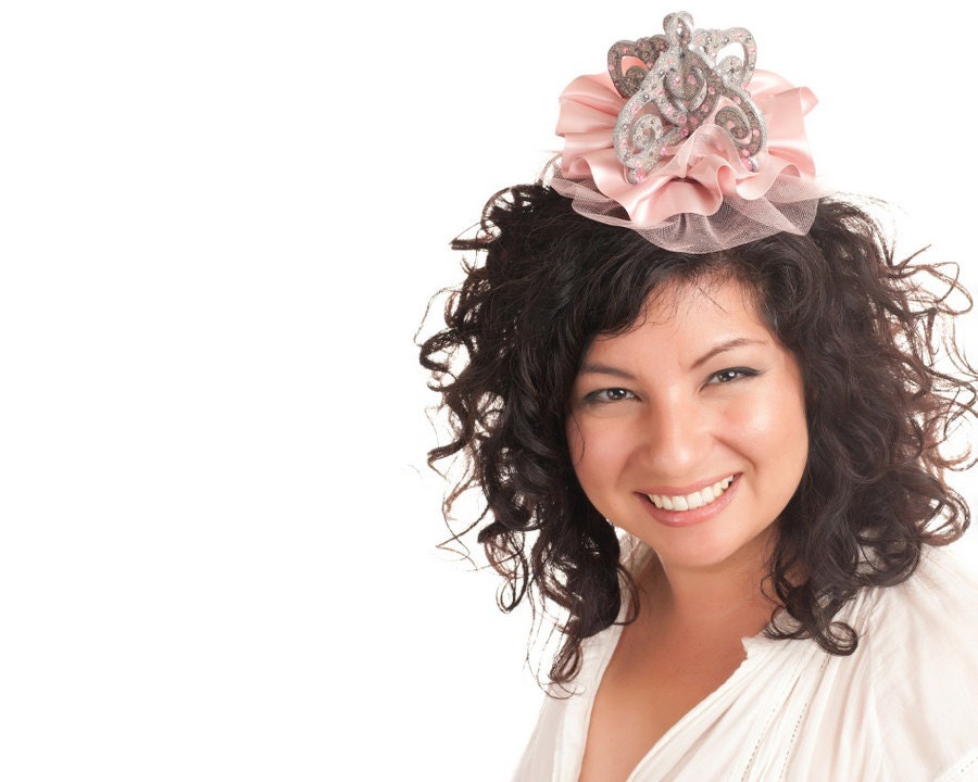 SALE Fascinator Pink Crown in Shimmering Silver and Pretty Pink