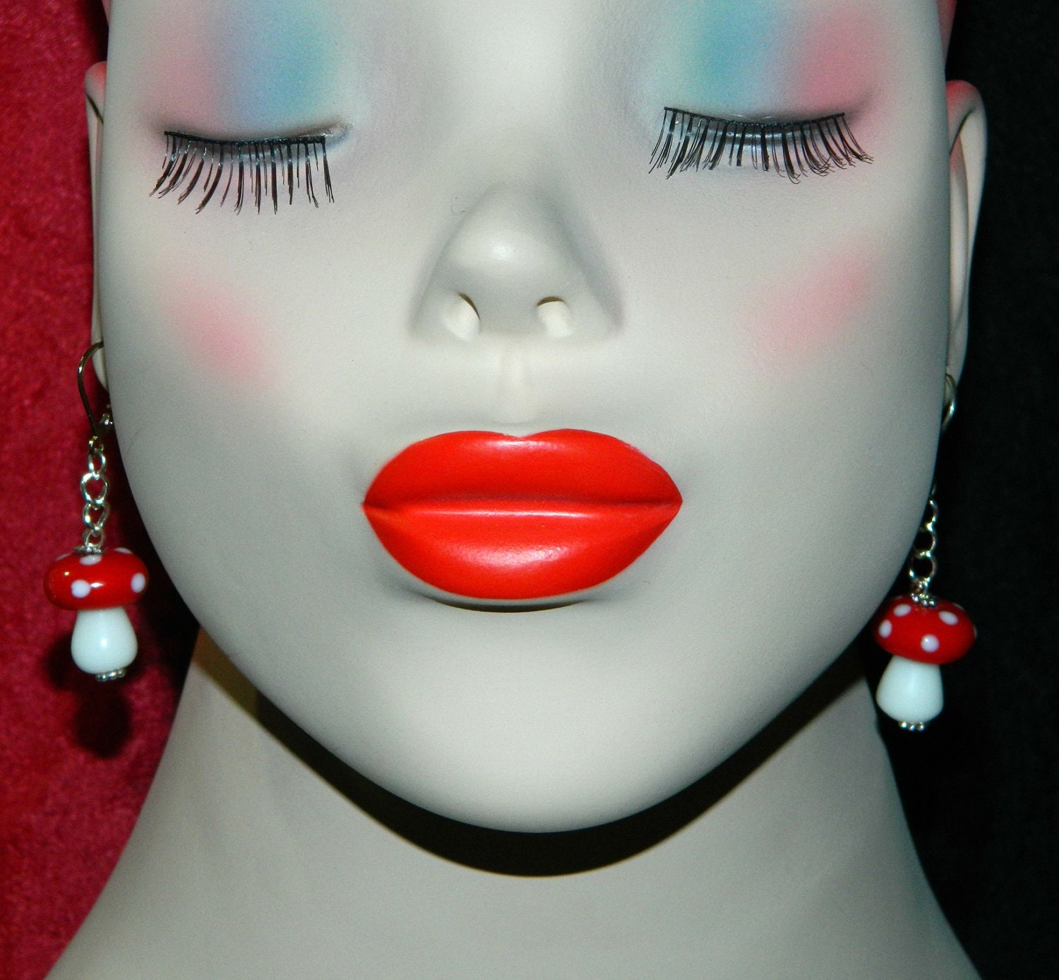 Beaded Mario Earrings Red Mushroom, Silver Chain