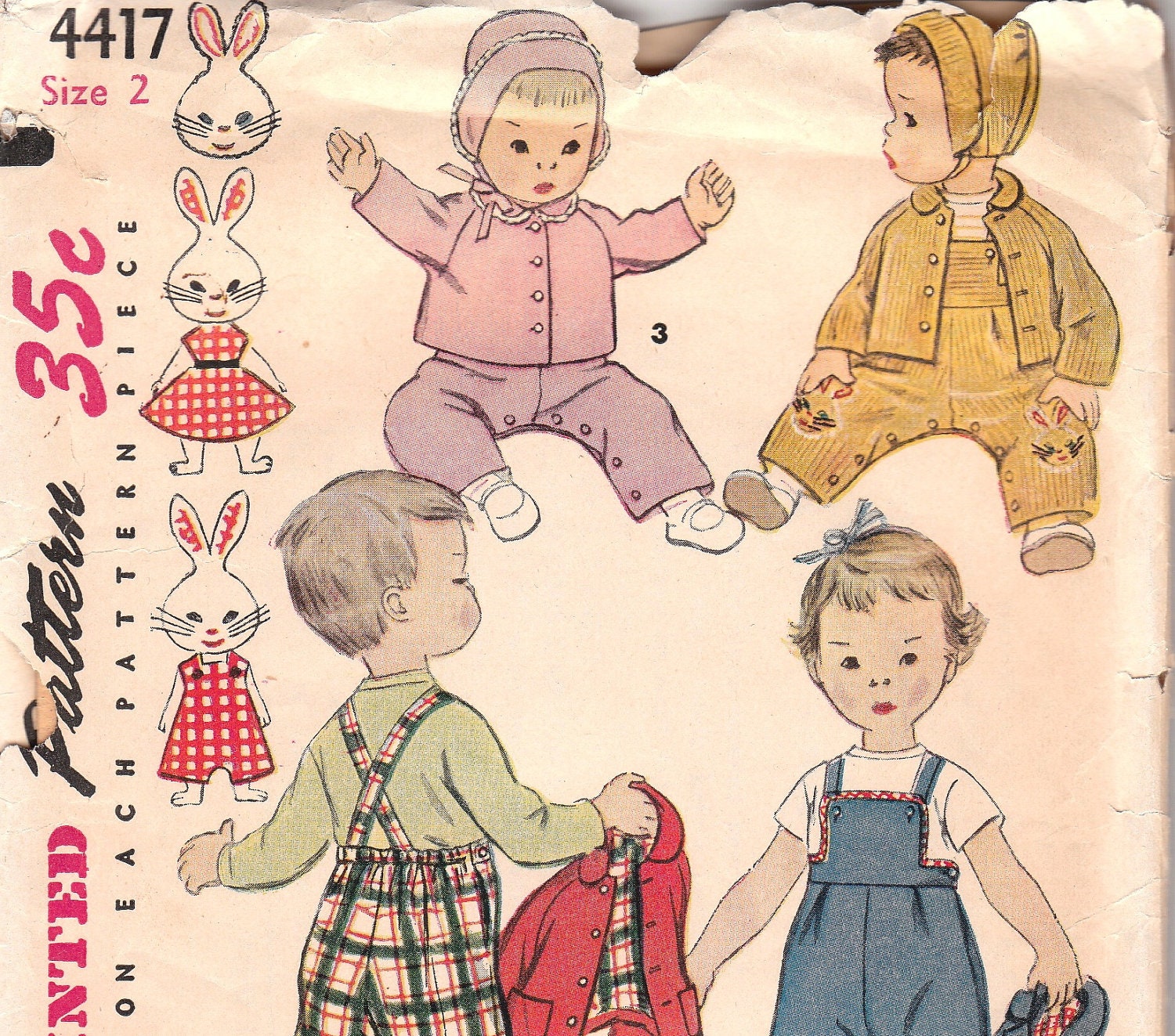 1950s Toddler's Overalls, Hat & Jacket Pattern Simplicity 4417 Size 2