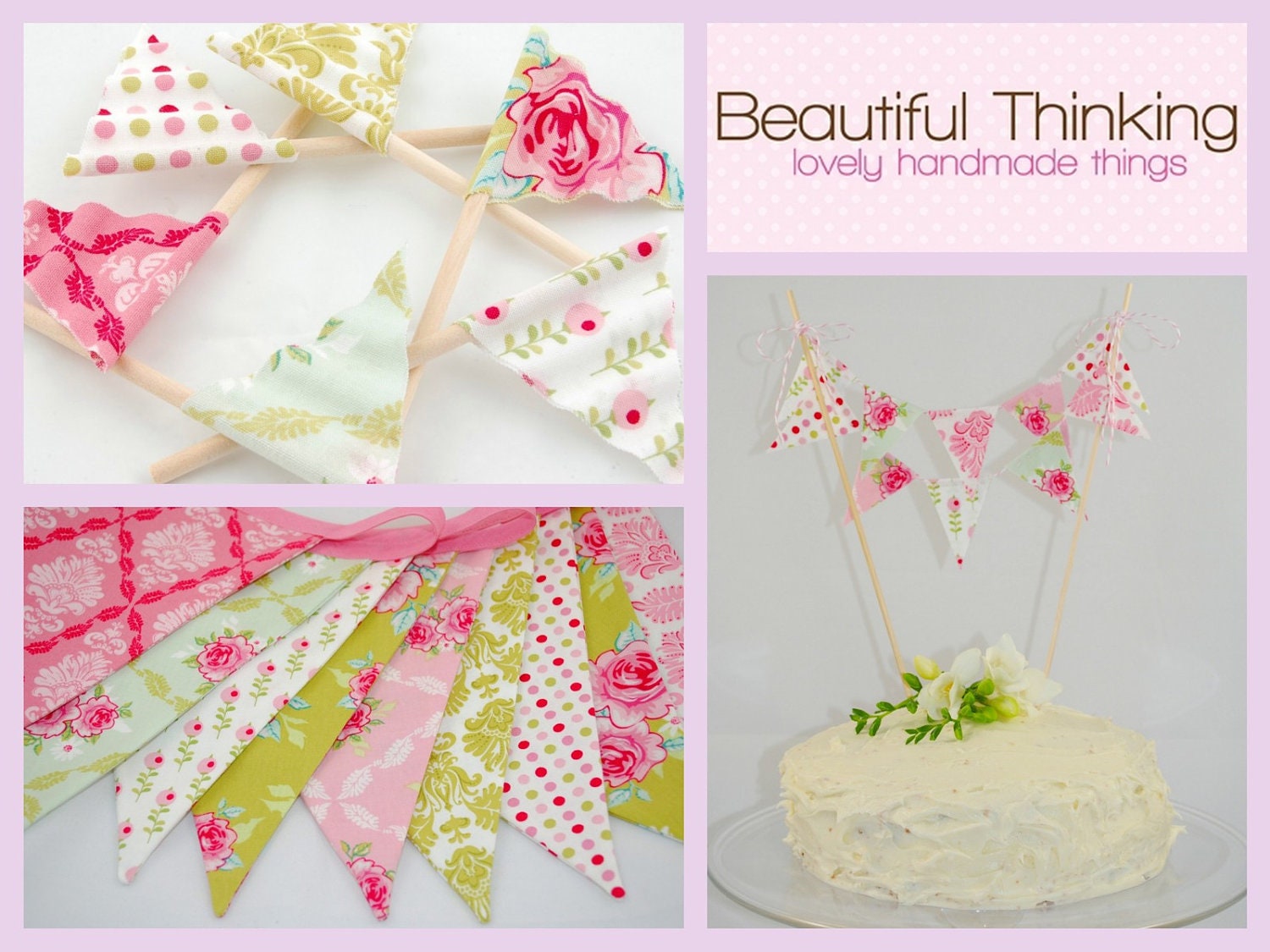Bunting Party Pack - TILDA - Contains Shabby Chic Bunting, Cake Bunting and Cupcake Flags - perfect for Weddings, Baby Showers & Parties
