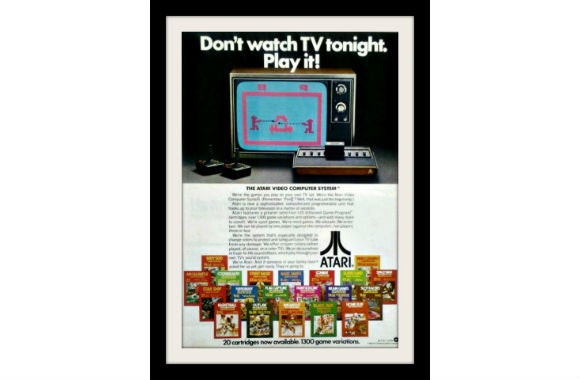 ATARI Video Games Vintage Photo Art Ad, "Play It" Advertising Wall Decor Print