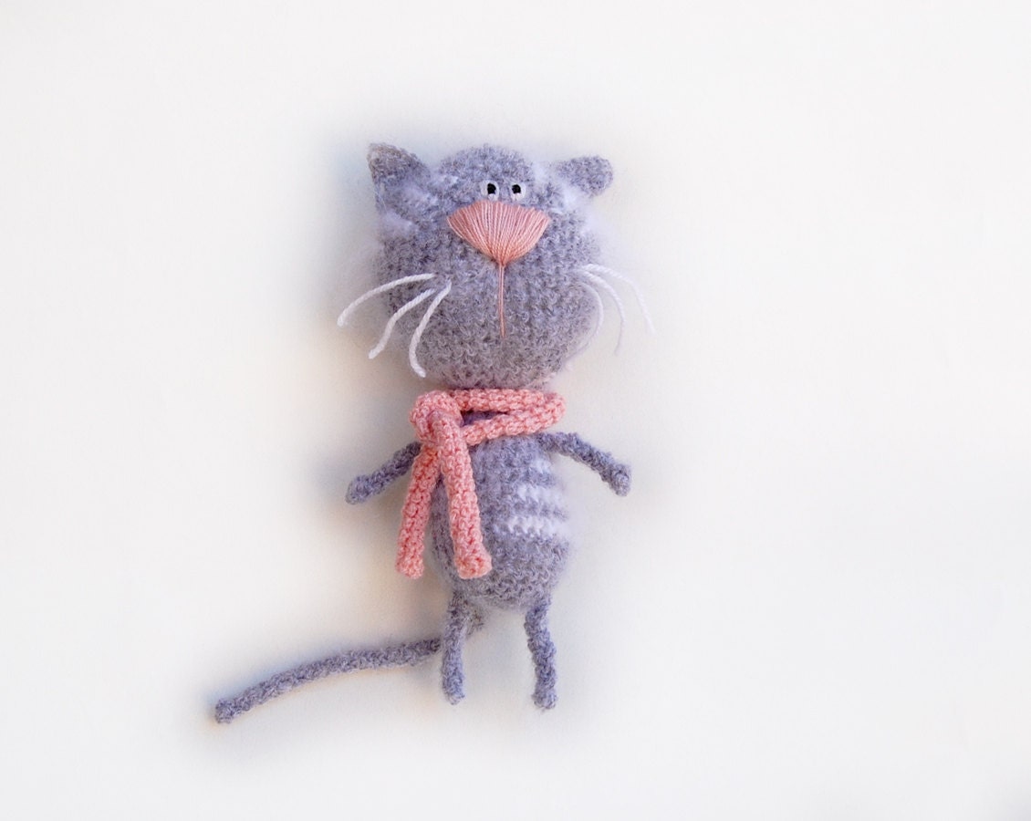 Crochet Cat toy tabby gray white kids childrens crochet toy