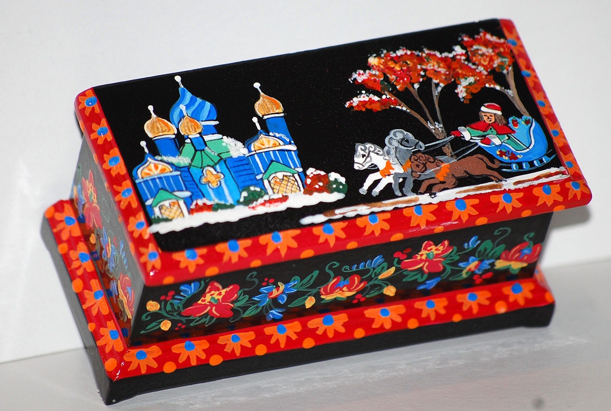 OOAK RUSSIAN Winter Palace Scene & Floral Border Blanket Chest Dollhouse Miniature Hand-Painted