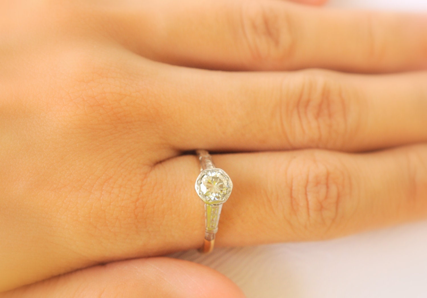 RESERVED /// Art Deco / 1920s platinum and 18k gold diamond ring- 1/2