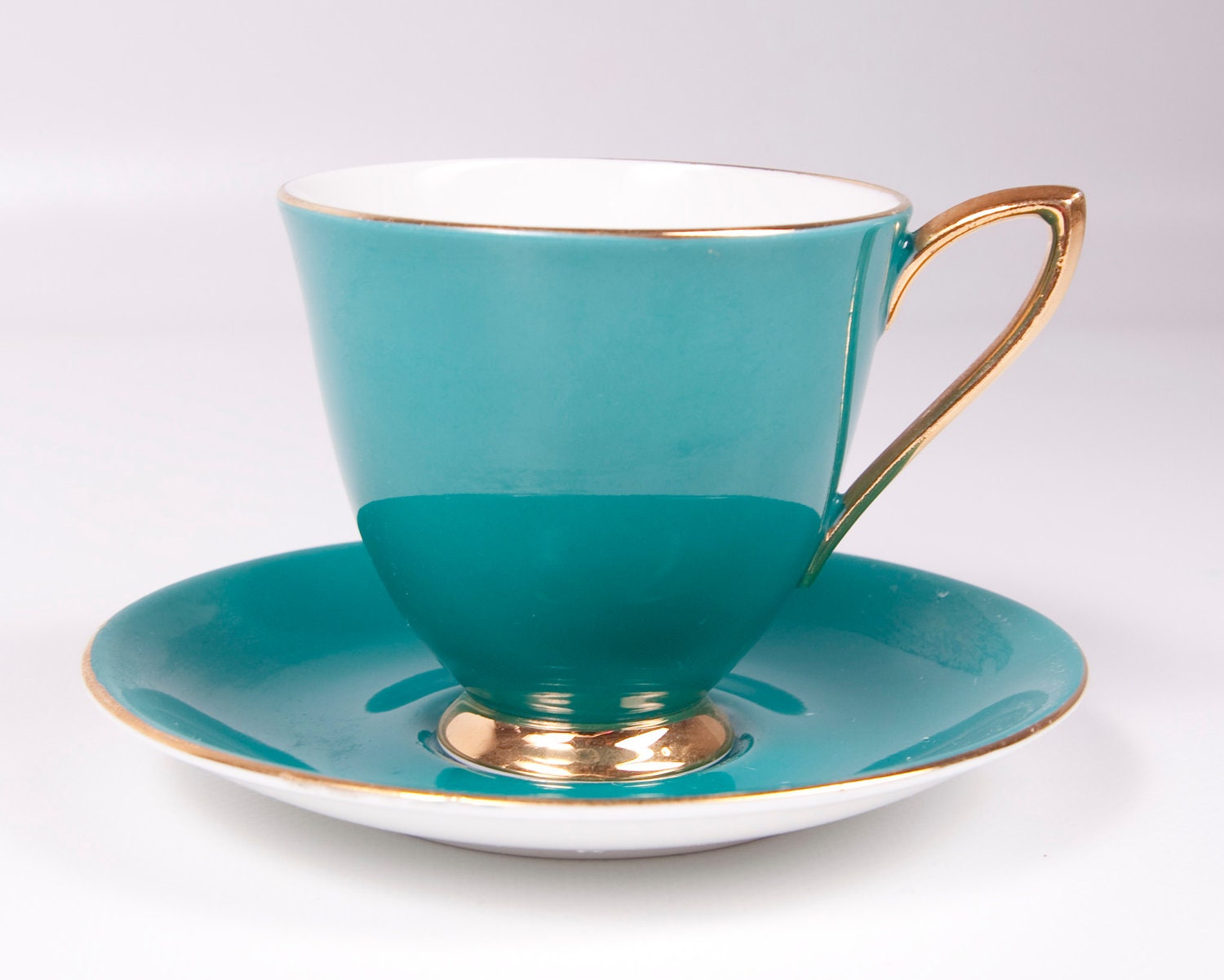 Vintage Royal Albert Footed Teacup Teal and Gold Bone China England Gaiety