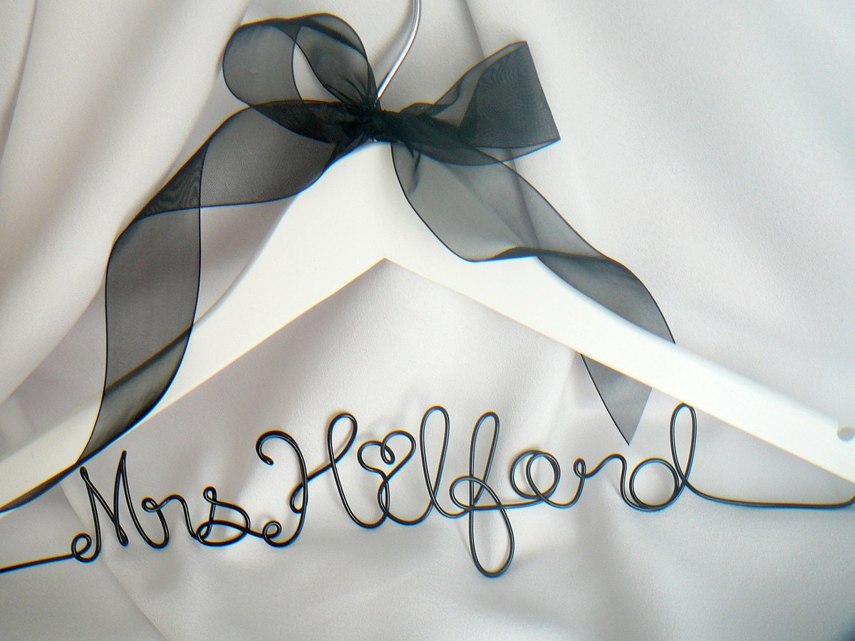 White Wedding Personalized Hanger, Customized With Sheer Or Satin Ribbon