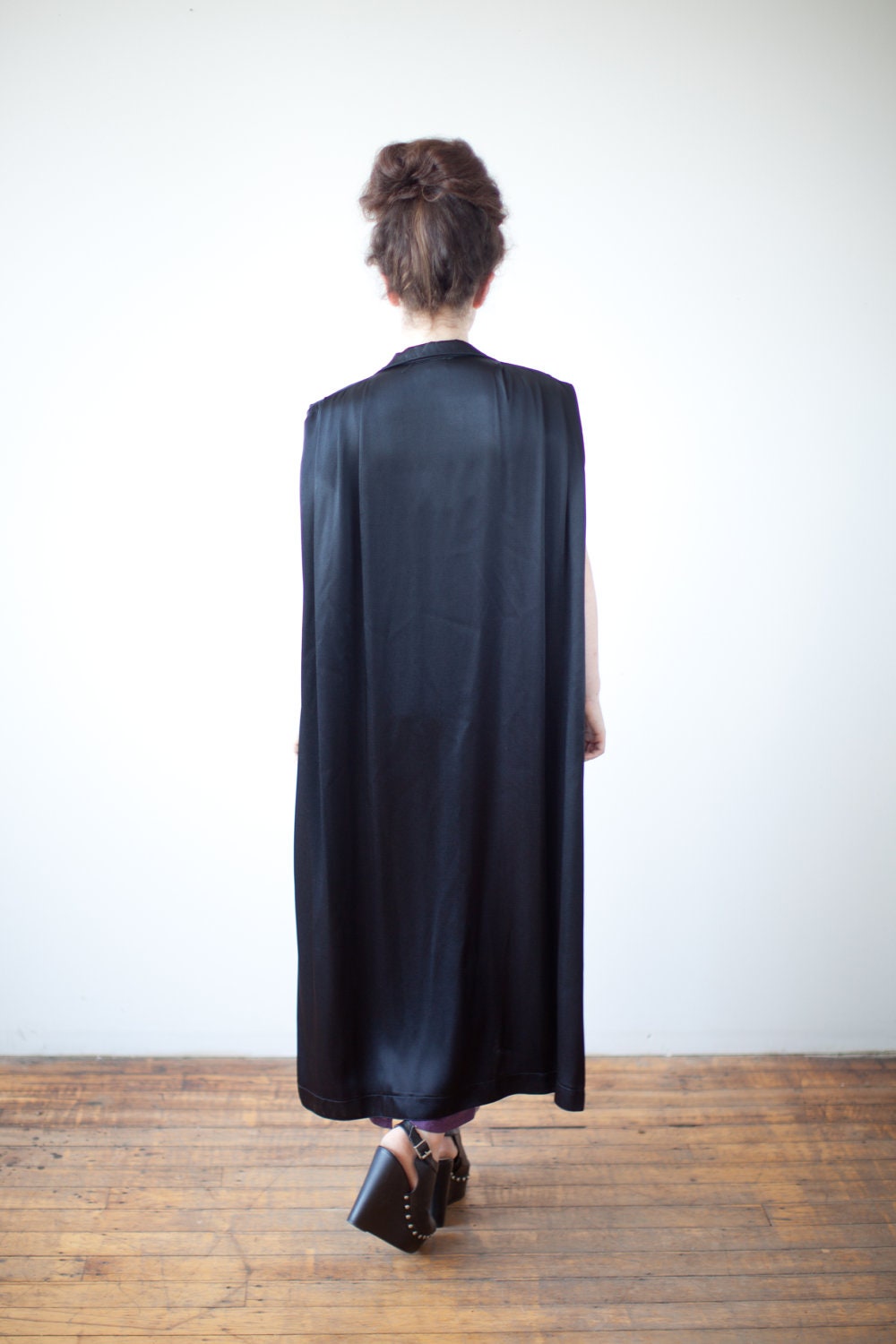 50s black long cape cloak