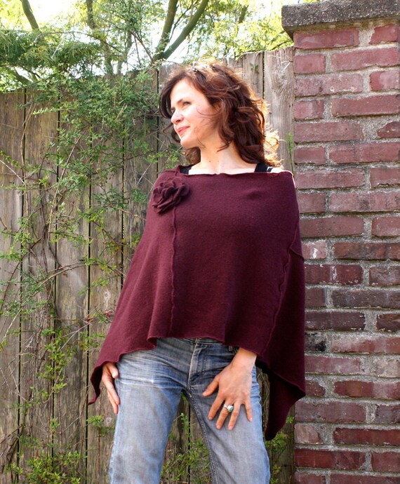 Eco Wool Poncho, WOMENS CLOTHING, Womens Burgundy Cape Shawl , Women's