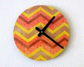 Small Wall Clock, Decor and Housewares, Home and Living, Spring Trends, Home Decor, Orange Chevron, Unique Clock, Retro Clock, Ready To Ship