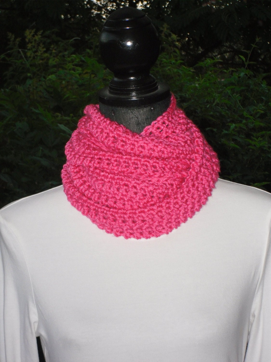 Infinity Eternity Cowl Neck Warmer Scarf Watermelon Hot Pink Cluster Crochet READY TO SHIP